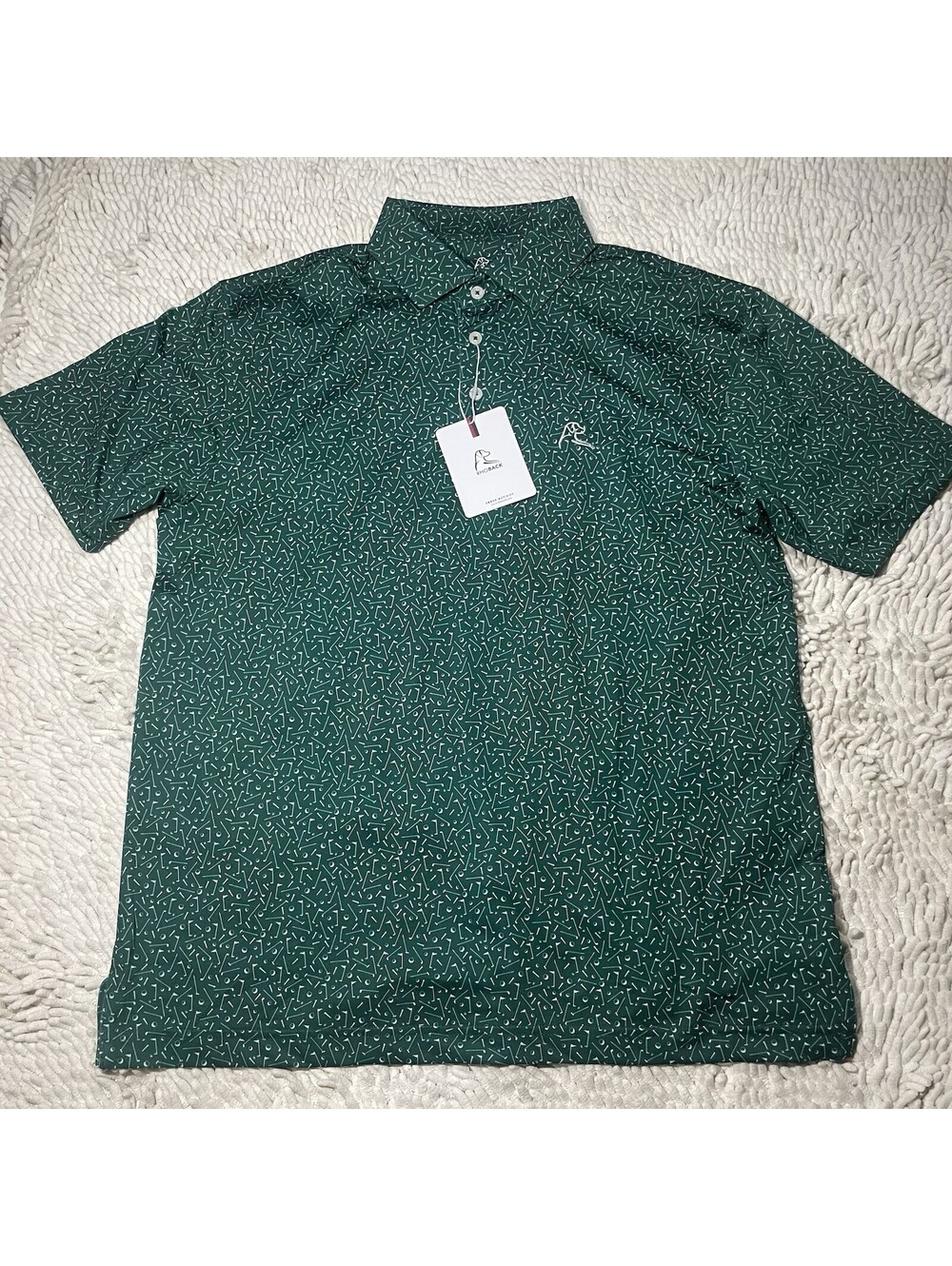 NWT Rhoback Men’s Short Sleeve Performance Polo Size M The Mulligan Green/White